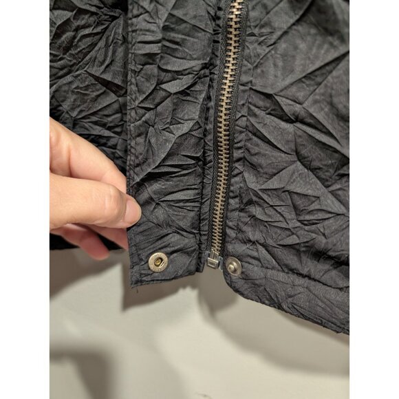 Chicos Womens Zenergy Hooded Jacket Black Full Zip Pockets Crinkle Fabric 3 (XL) - Picture 14 of 16